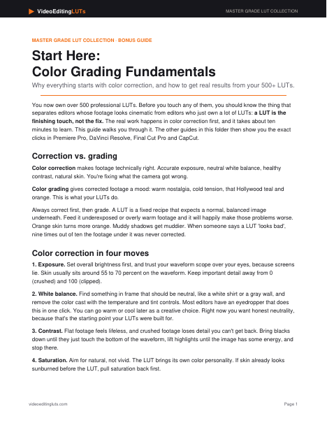 Color Grading Fundamentals guide, first page