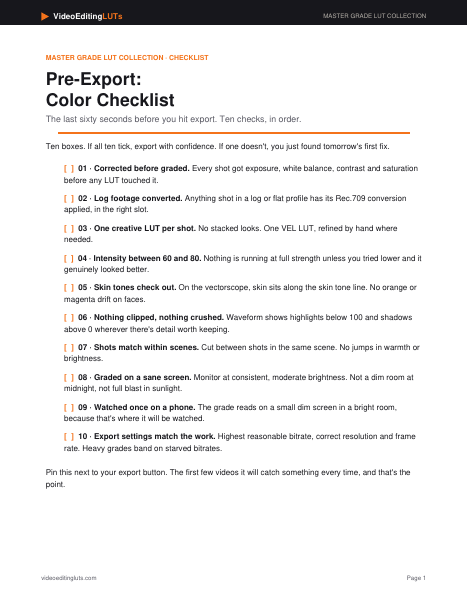 Pre-export color checklist